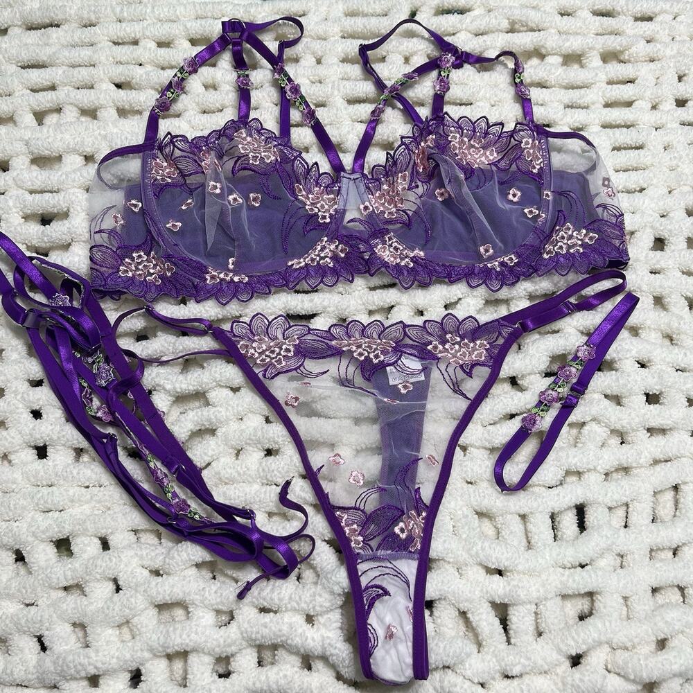 Deep Purple Floral Sexy Lingerie Size 4XL Set 4 Pieces New SHEIN